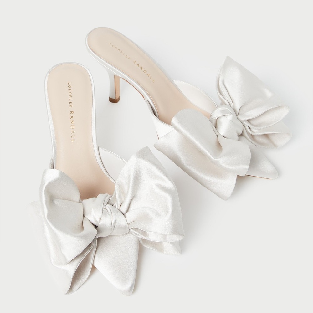 Loeffler Randall - Margot Cream Satin Bow Mule - Size 9.5